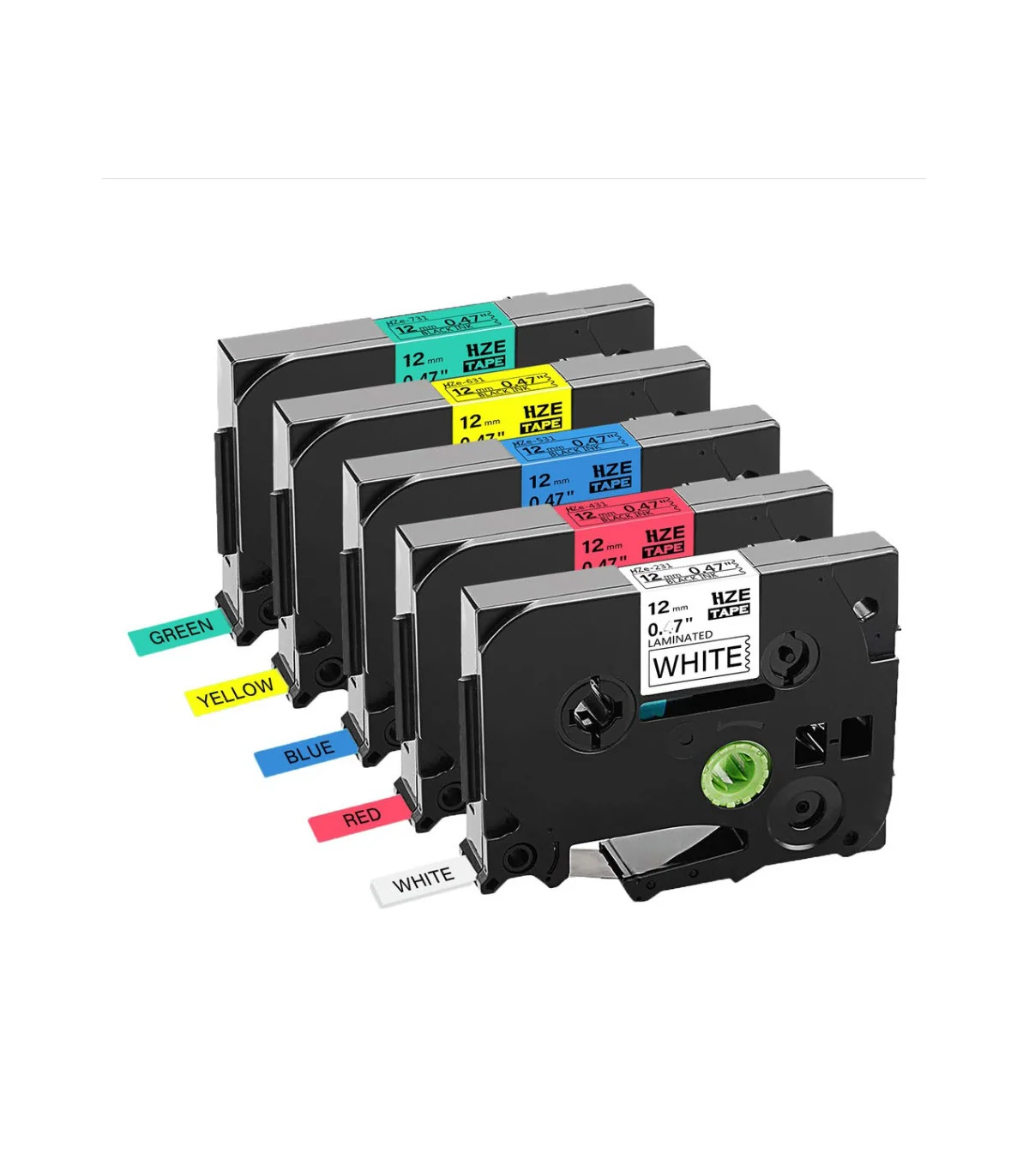 Nhãn HZe-735 (TZe-735), 12mm X 8m, Chữ trắng - nền xanh lá | AIMO Việt Nam