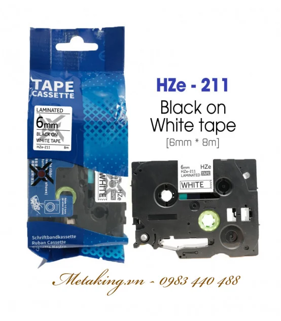 Nhãn HZe-211 (TZe-211), 6mm X 8m, Chữ đen - nền trắng | AIMO Việt Nam