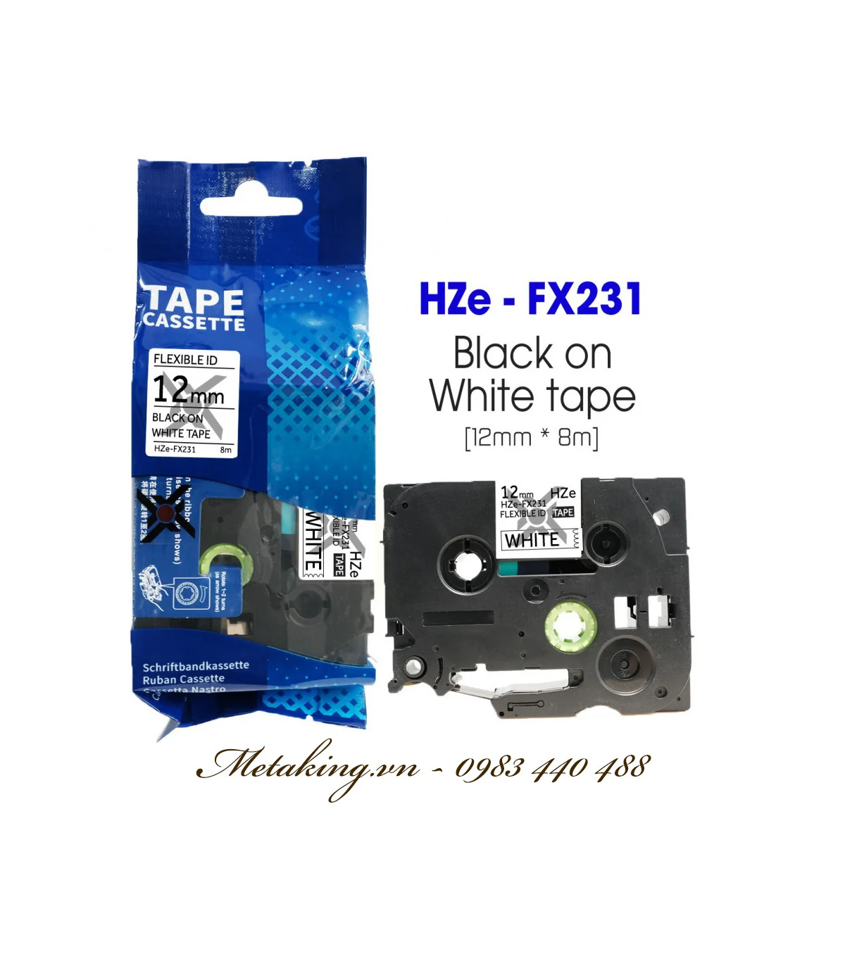 Nhãn HZe-FX231 (TZe-FX231), 12mm X 8m, Chữ đen - nền trắng | AIMO Việt Nam