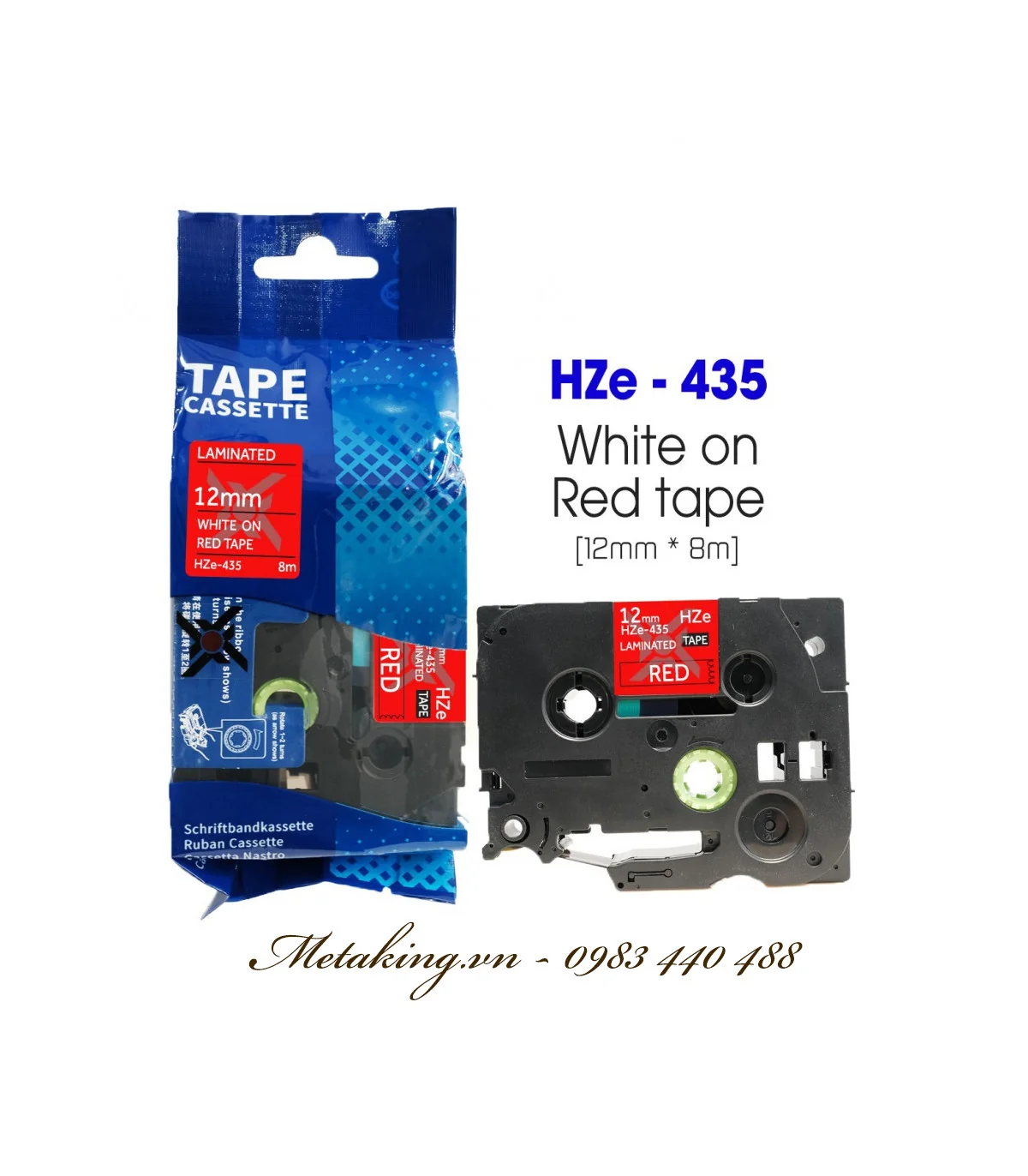 Nhãn HZe-435 (TZe-435), 12mm X 8m, Chữ trắng - nền đỏ | AIMO Việt Nam
