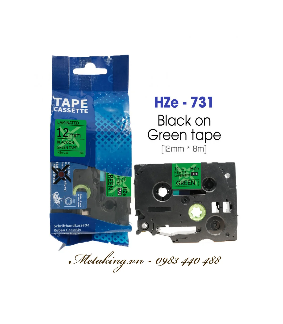 Nhãn HZe-731 (TZe-731), 12mm X 8m, Chữ đen - nền xanh lá | AIMO Việt Nam