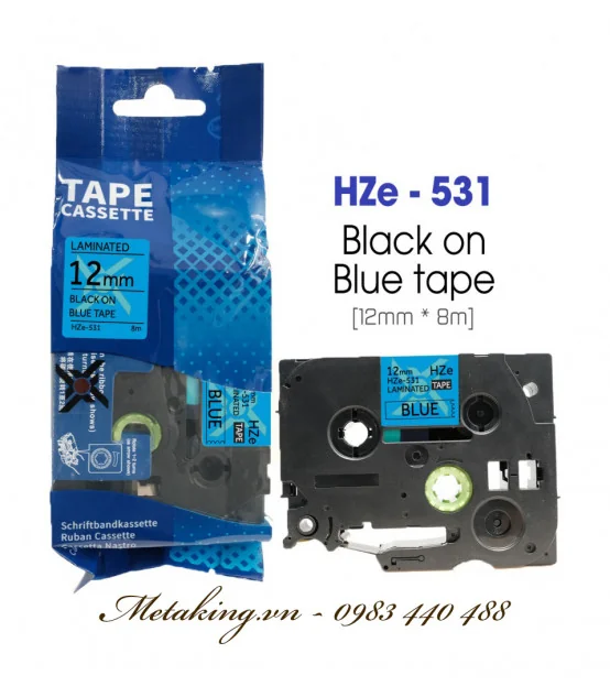 Nhãn HZe-531 (TZe-531), 12mm X 8m, Chữ đen - nền xanh dương | AIMO Việt Nam