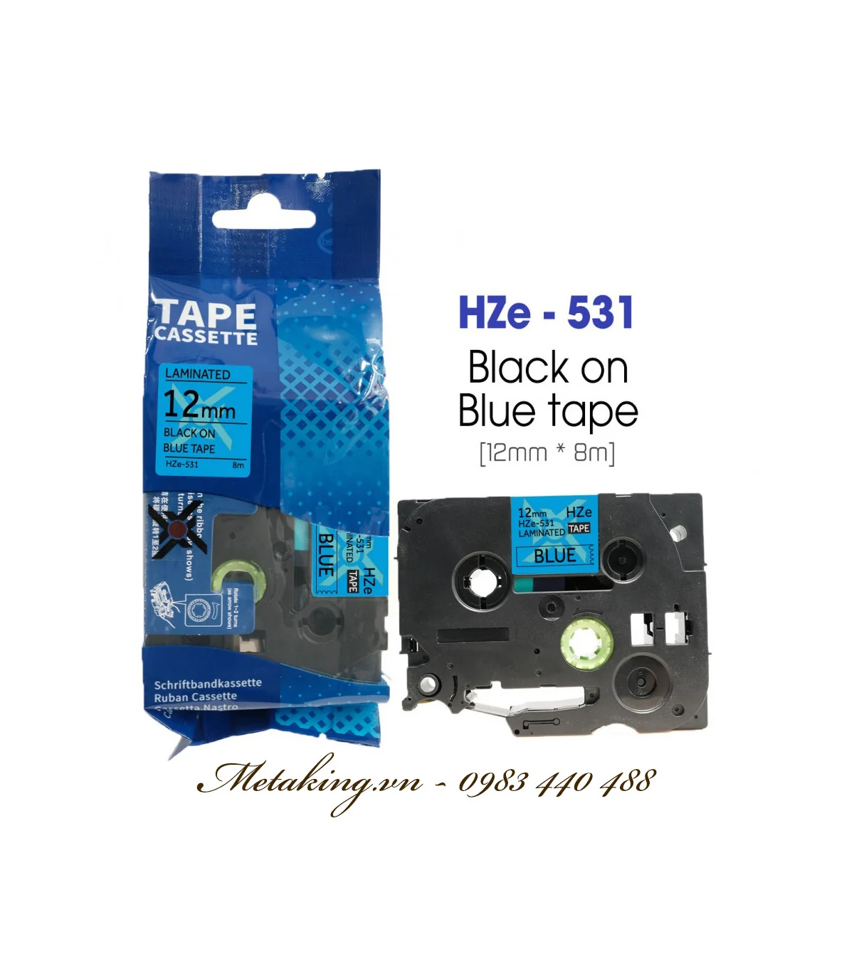 Nhãn HZe-531 (TZe-531), 12mm X 8m, Chữ đen - nền xanh dương | AIMO Việt Nam