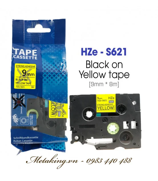 Nhãn HZe-S621 (TZe-S621), 9mm X 8m, Chữ đen - nền vàng | AIMO Việt Nam