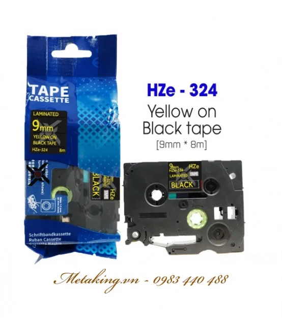 Nhãn HZe-324 (TZe-324), 9mm X 8m, Chữ vàng đồng - nền đen | AIMO Việt Nam