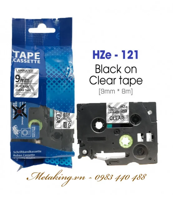 Nhãn HZe-121 (TZe-121), 9mm X 8m, Chữ đen - nền trong | AIMO Việt Nam