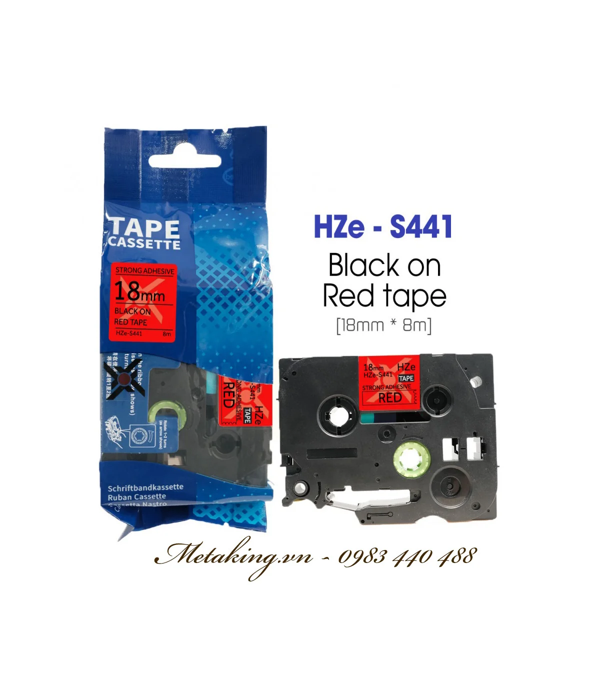 Nhãn HZe-S441 (TZe-S441), 18mm X 8m, Chữ đen - nền đỏ | AIMO Việt Nam