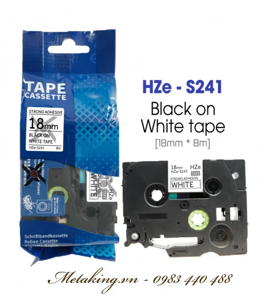 Nhãn HZe-S241 (TZe-S241), 18mm X 8m, Chữ đen - nền trắng | AIMO Việt Nam