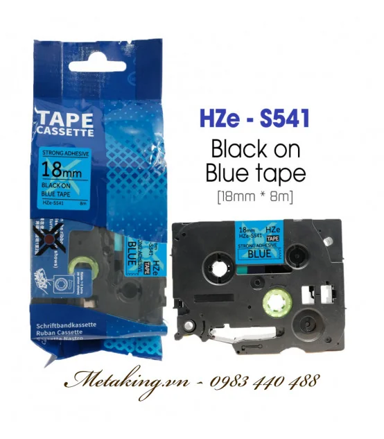 Nhãn HZe-S541 (TZe-S541), 18mm X 8m, Chữ đen - nền xanh dương | AIMO Việt Nam