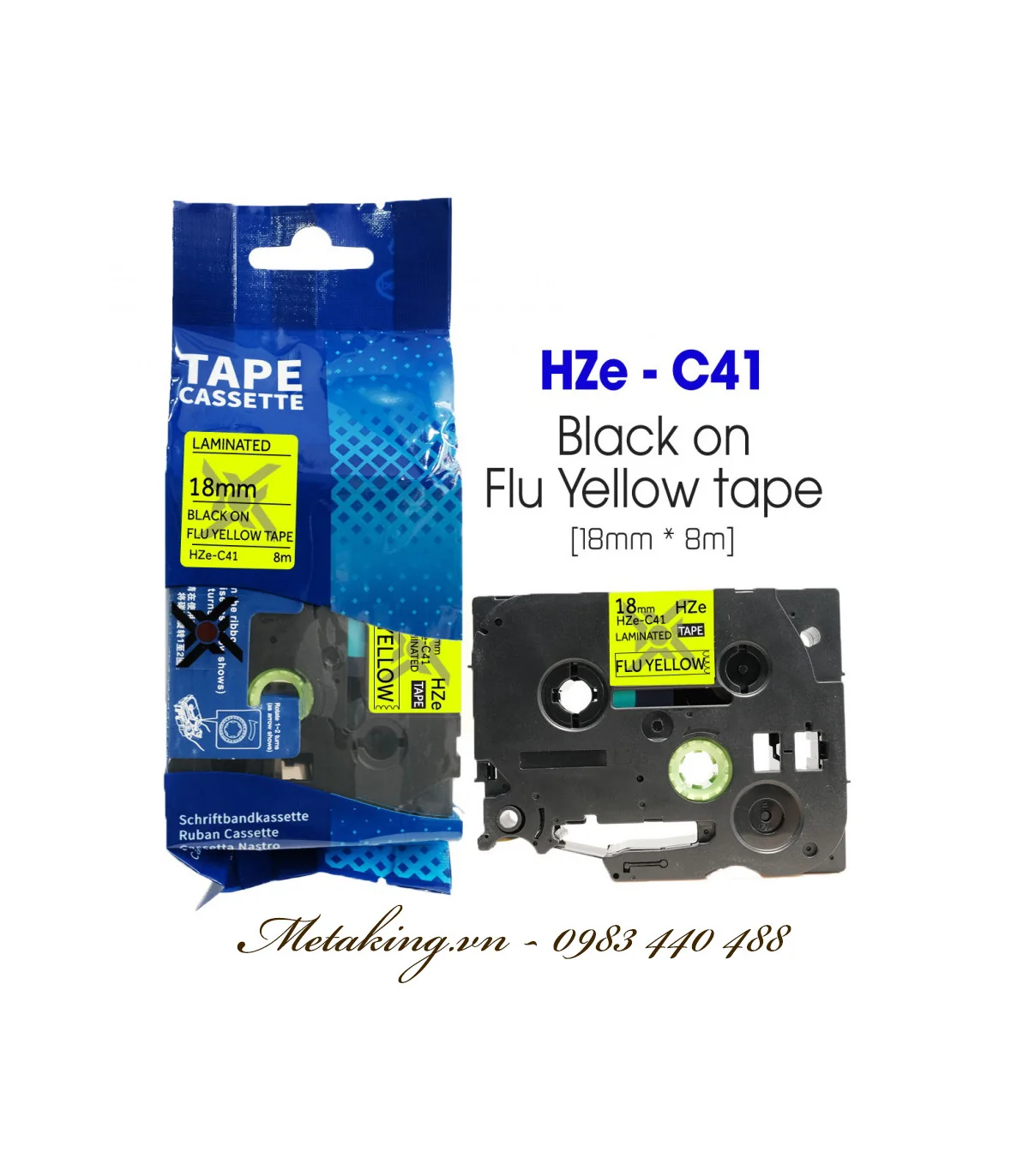 Nhãn HZe-C41 (TZe-C41), 18mm X 8m, Chữ đen - nền vàng sáng | AIMO Việt Nam