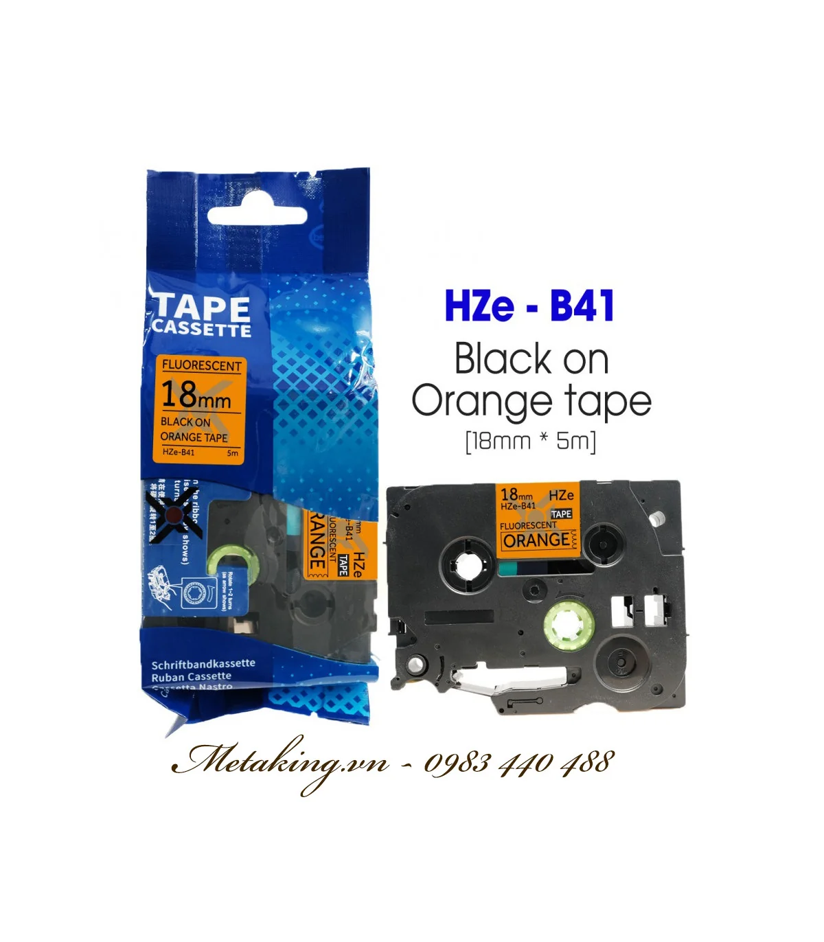 Nhãn HZe-B41 (TZe-B41), 18mm X 5m, Chữ đen - nền cam sáng | AIMO Việt Nam