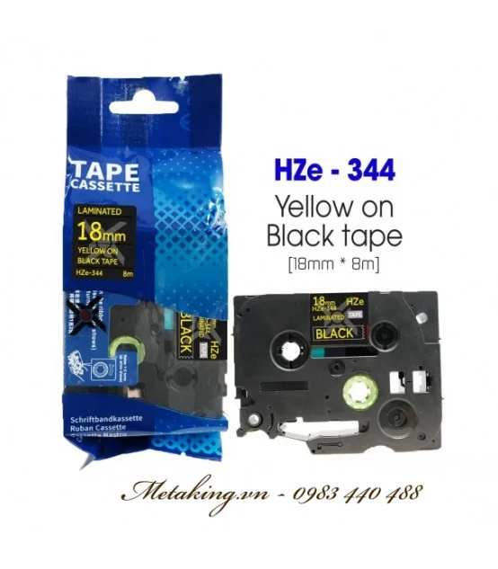 Nhãn HZe-344 (TZe-344), 18mm X 8m, Chữ vàng - nền đen | AIMO Việt Nam