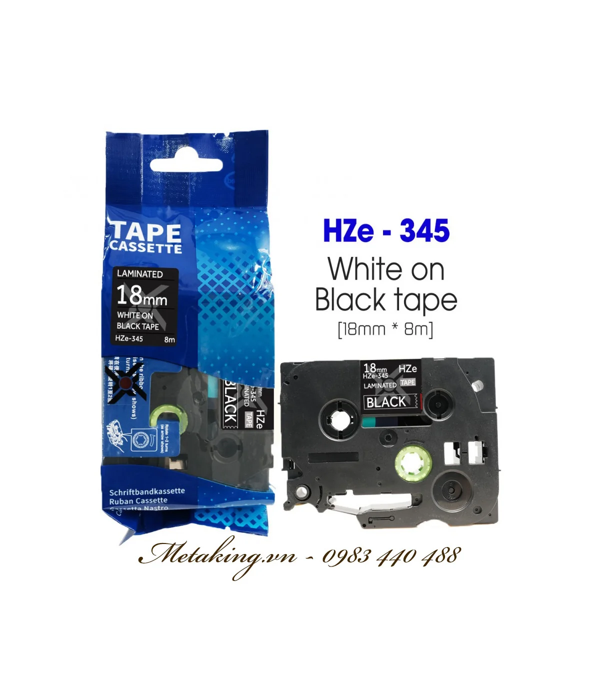 Nhãn HZe-345 (TZe-345), 18mm X 8m, Chữ trắng - nền đen | AIMO Việt Nam