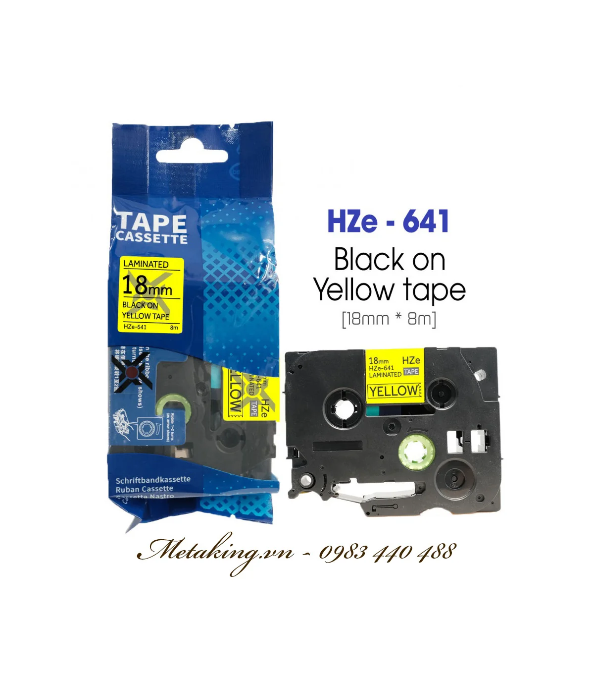 Nhãn HZe-641 (TZe-641), 18mm X 8m, Chữ đen - nền vàng | AIMO Việt Nam