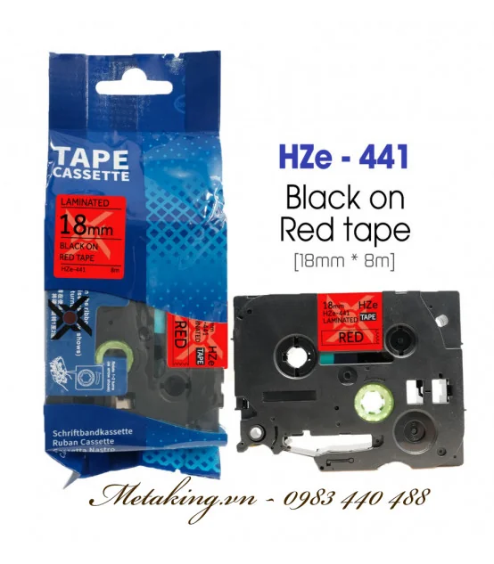 Nhãn HZe-441 (TZe-441), 18mm X 8m, Chữ đen - nền đỏ | AIMO Việt Nam