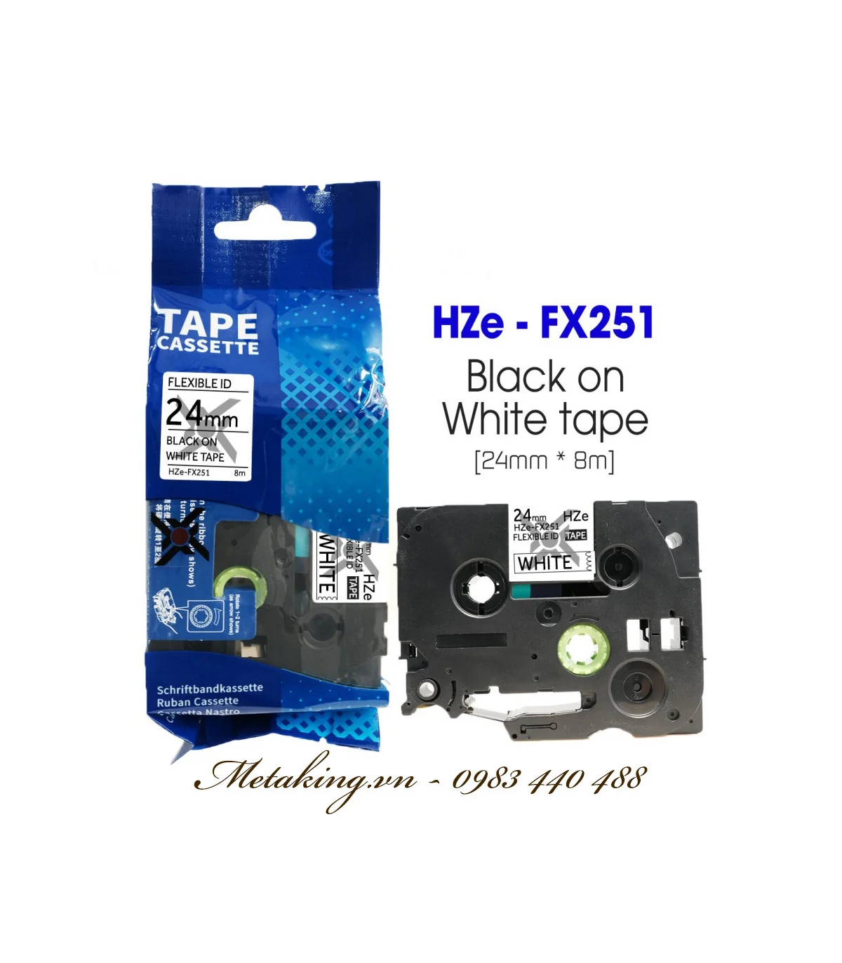 Nhãn HZe-FX251 (TZe-FX251), 24mm X 8m, Chữ đen - nền trắng | AIMO Việt Nam