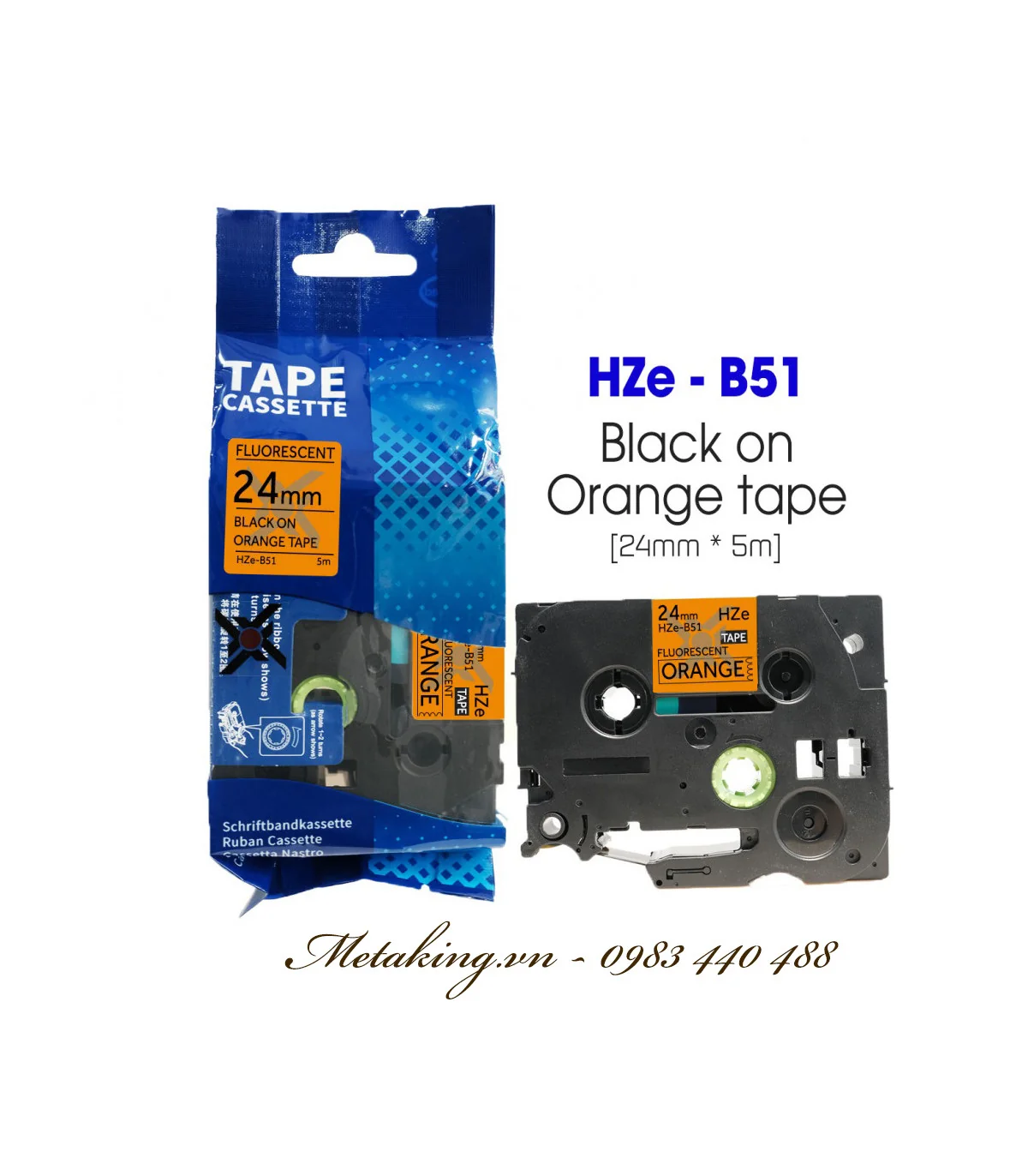 Nhãn HZe-B51 (TZe-B51), 24mm X 5m, Chữ đen - nền cam sáng | AIMO Việt Nam