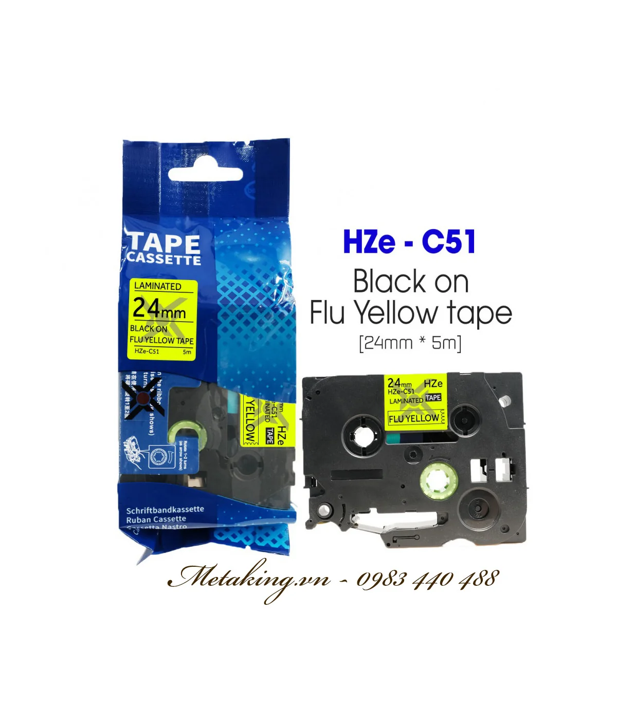 Nhãn HZe-C51 (TZe-C51), 24mm X 5m, Chữ đen - nền vàng sáng | AIMO Việt Nam