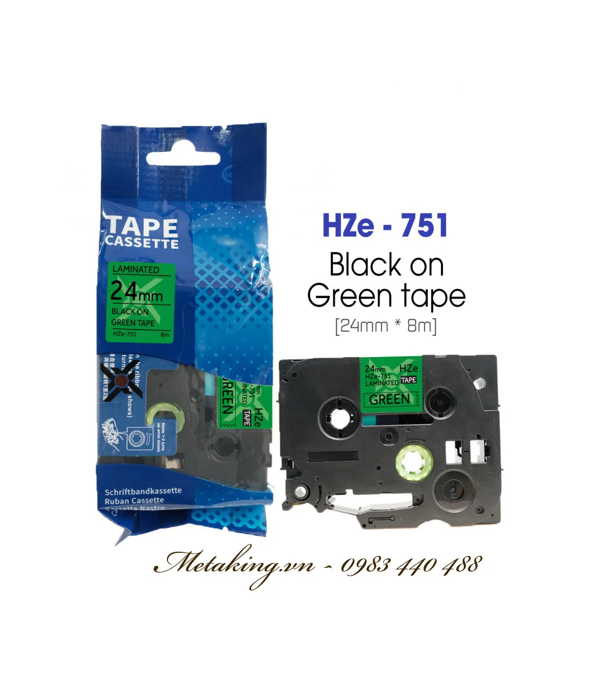Nhãn HZe-751 (TZe-751), 24mm X 8m, Chữ đen - nền xanh lá | AIMO Việt Nam