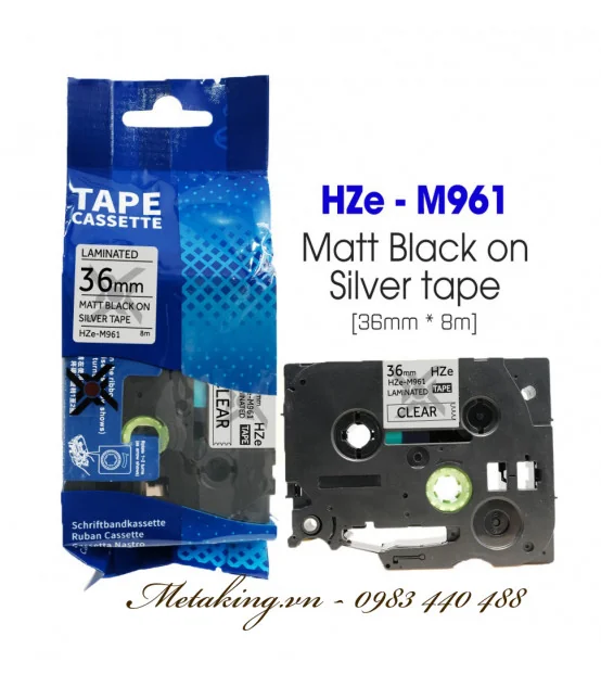 Nhãn HZe-M961 (TZe-M961), 36mm X 8m, Chữ đen - nền bạc | AIMO Việt Nam