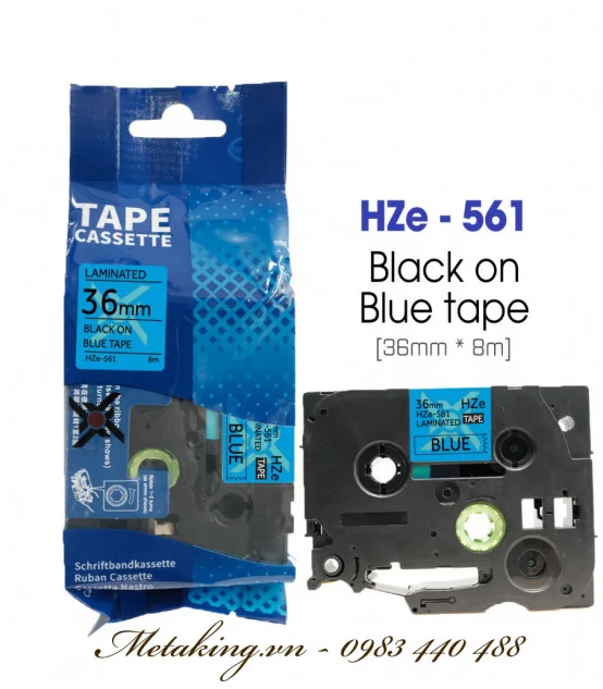 Nhãn HZe-561 (TZe-561), 36mm X 8m, Chữ đen - nền xanh dương | AIMO Việt Nam