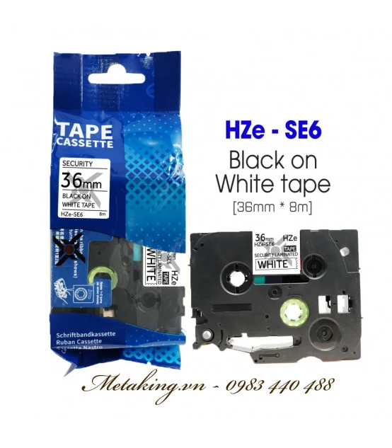 Nhãn HZe-SE6 (TZe-SE6), 36mm X 8m, Chữ đen - nền trắng | AIMO Việt Nam