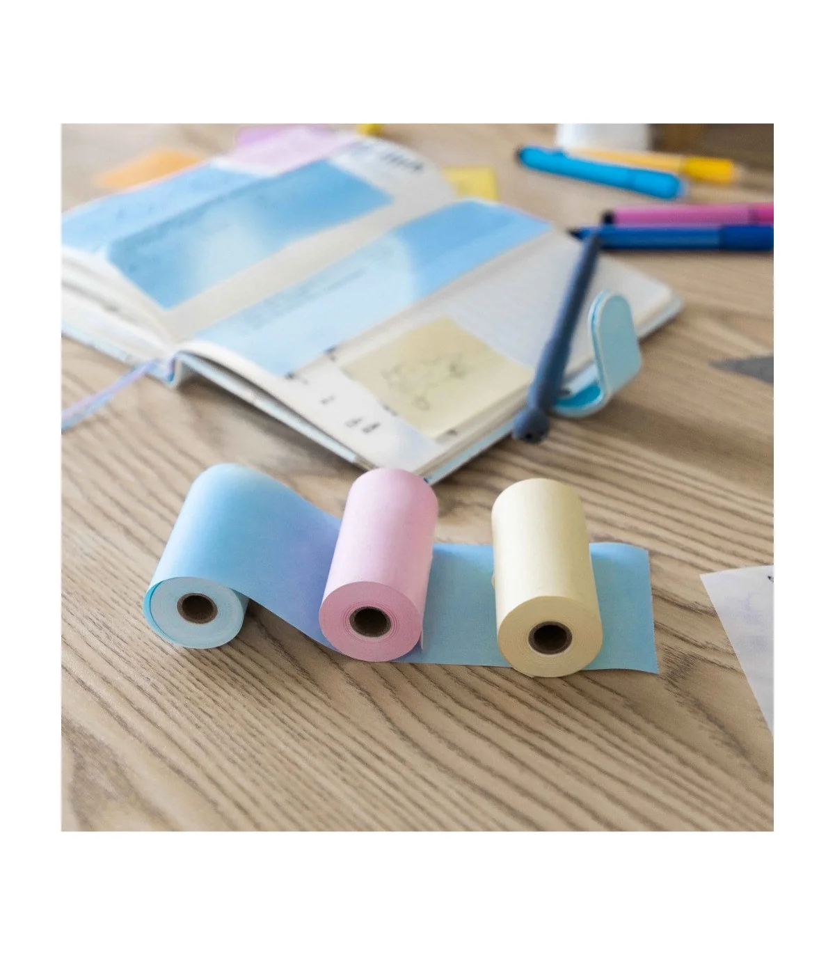 Giấy in nhiệt Vàng/Hồng/Xanh cho T02, 53mm X 6.5m, KT-RMYPB, không keo | AIMO Việt Nam