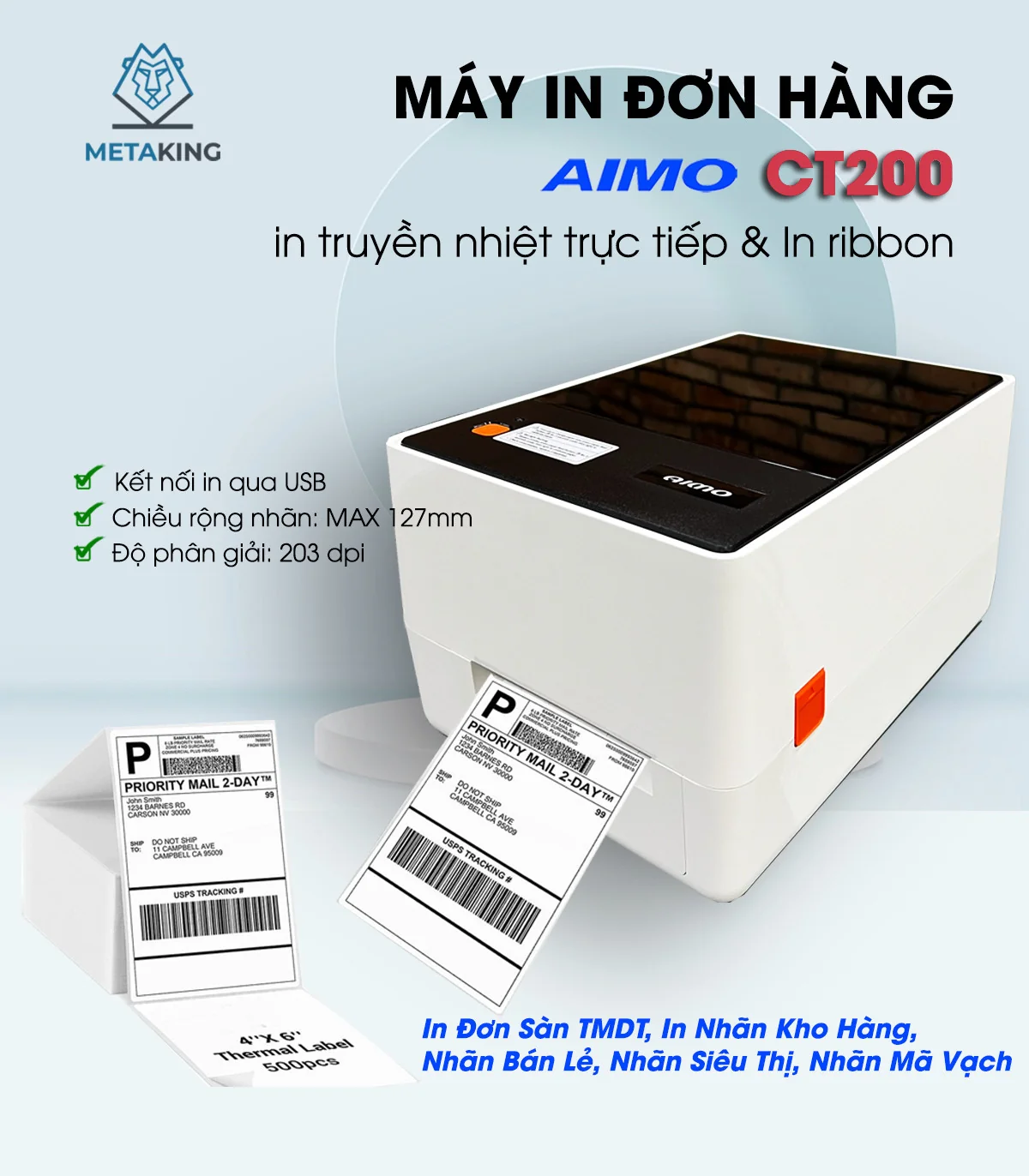 Máy Nhãn AIMO CT200 - In Đơn Sàn TMDT, in nhãn kho hàng, nhãn bán lẻ, nhãn siêu thị, nhãn mã vạch ... | AIMO Việt Nam