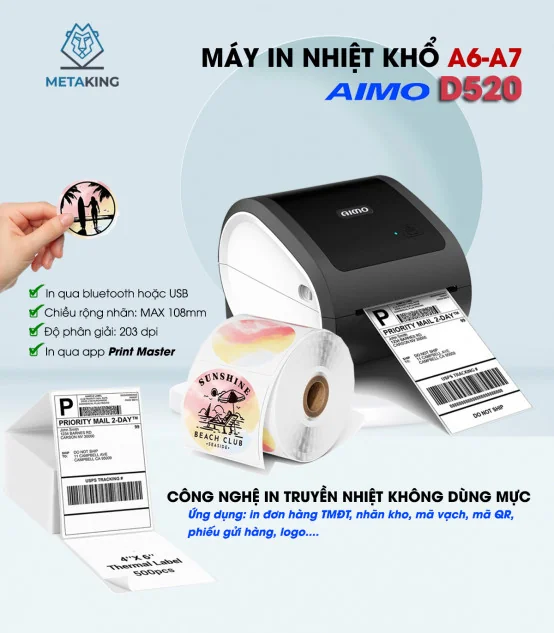 AIMO D520BT - Máy in nhãn vận đơn, in nhãn đơn hàng | AIMO Việt Nam