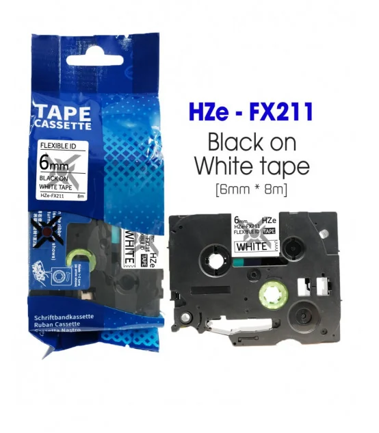 Nhãn HZe-FX211 (TZe-FX211), 6mm X 8m, Chữ đen - nền trắng | AIMO Việt Nam