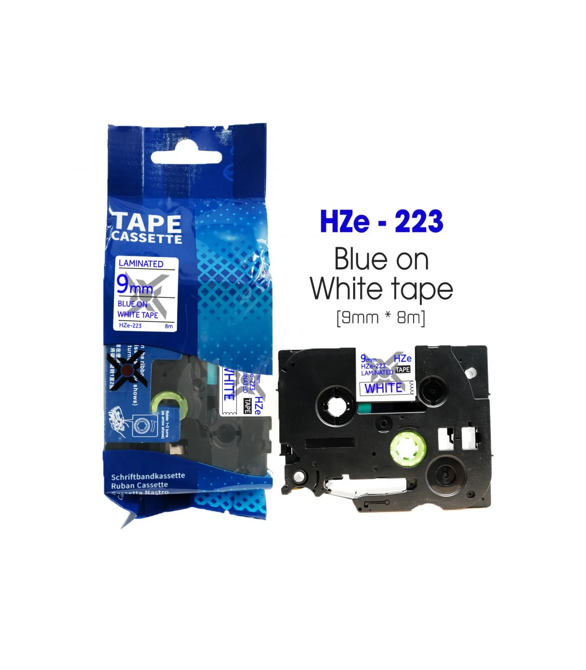 Nhãn HZe-223 (TZe-223), 9mm X 8m, Chữ xanh - nền trắng | AIMO Việt Nam