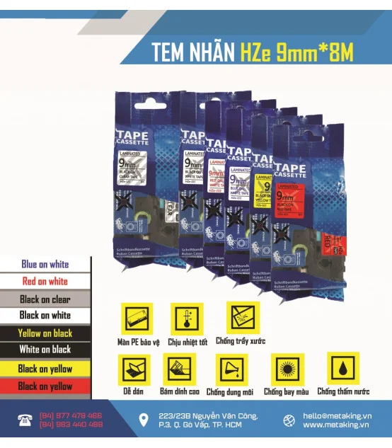 Nhãn HZe-223 (TZe-223), 9mm X 8m, Chữ xanh - nền trắng | AIMO Việt Nam