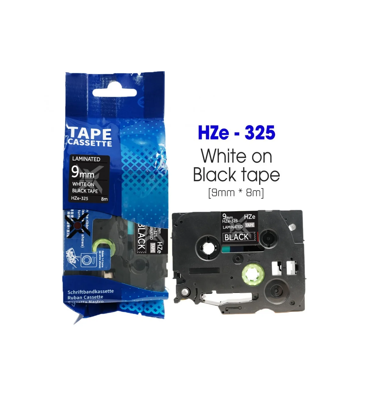 Nhãn HZe-325 (TZe-325), 9mm X 8m, Chữ trắng - nền đen | AIMO Việt Nam