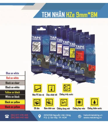 Nhãn HZe-325 (TZe-325), 9mm X 8m, Chữ trắng - nền đen | AIMO Việt Nam