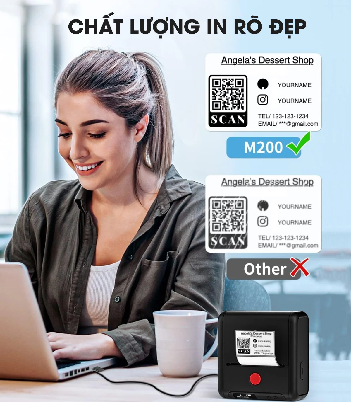 Máy in nhãn mini M200, Bluetooth, cầm tay di động | AIMO Việt Nam