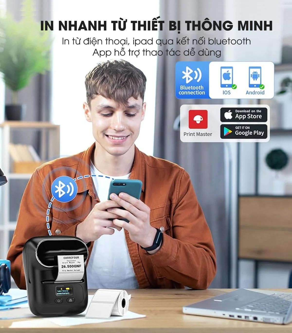 Máy in nhãn mini M110, Bluetooth, cầm tay di động | AIMO Việt Nam