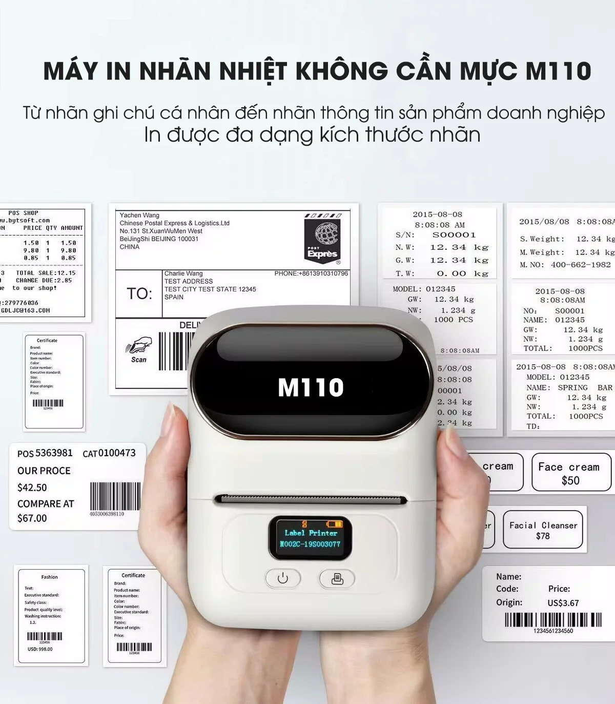 Máy in nhãn mini M110, Bluetooth, cầm tay di động | AIMO Việt Nam