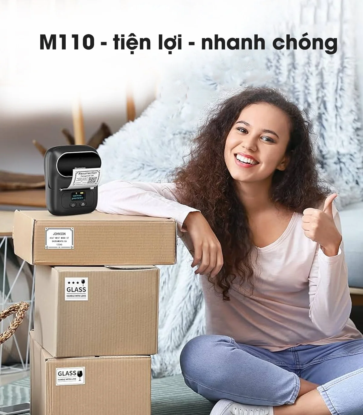 Máy in nhãn mini M110, Bluetooth, cầm tay di động | AIMO Việt Nam