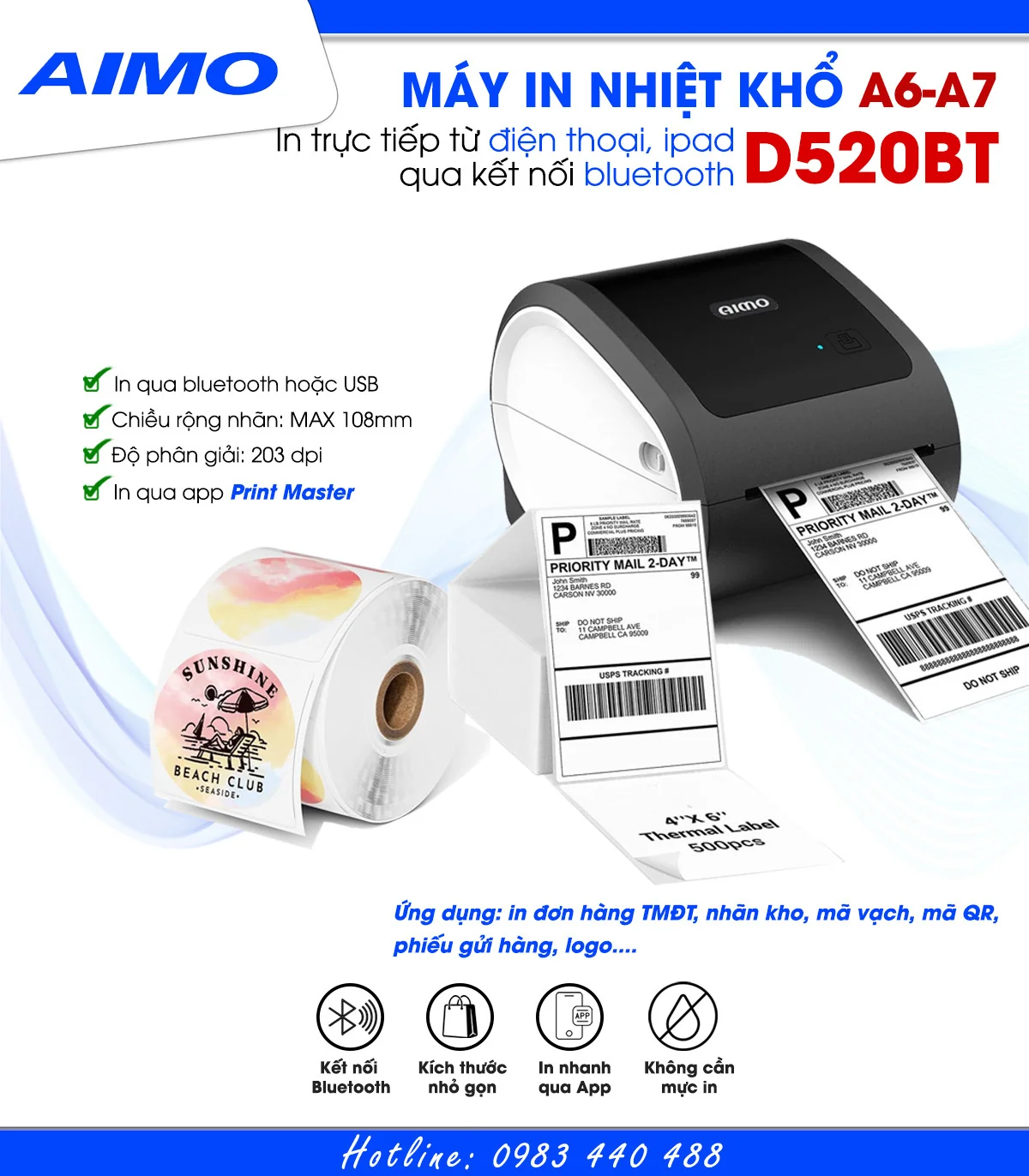 AIMO D520BT - Máy in nhãn vận đơn, in nhãn đơn hàng | AIMO Việt Nam