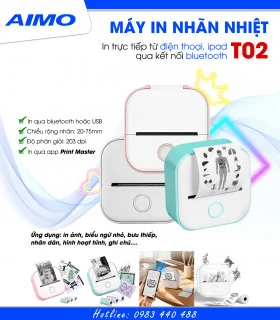 Máy in nhãn mini T02, Bluetooth, in không mực | AIMO Việt Nam