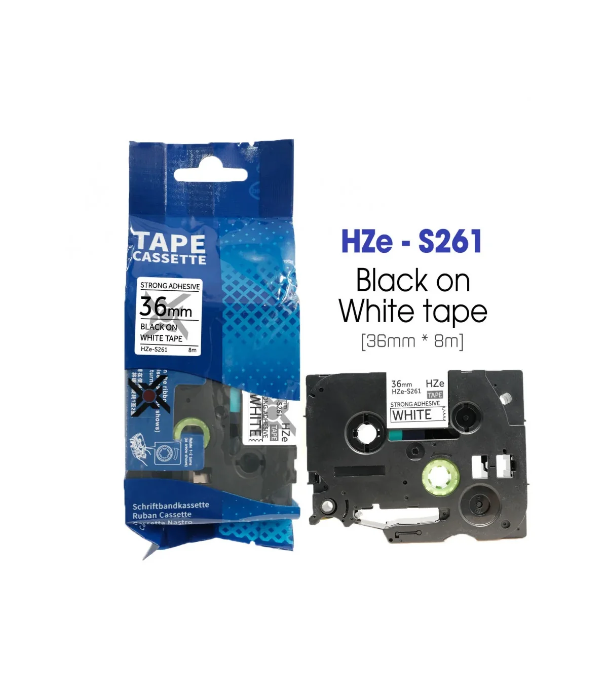 Nhãn HZe-S261 (TZe-S261), 36mm X 8m, Chữ đen - nền trắng | AIMO Việt Nam