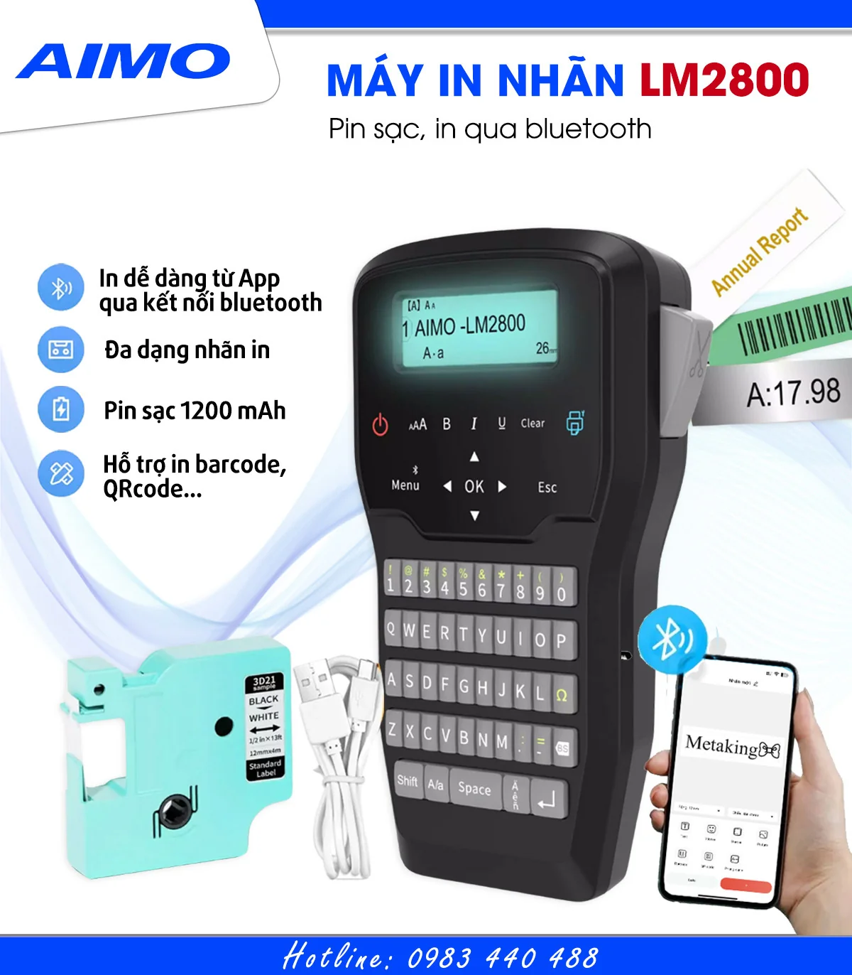 Máy in nhãn cầm tay LM2800 | AIMO Việt Nam