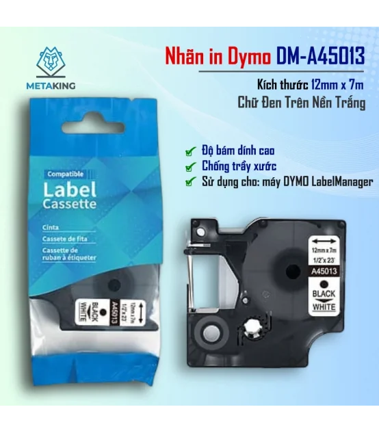 Dymo DM-A45013, [12mm x 7m], Chữ đen nền trắng | AIMO Việt Nam