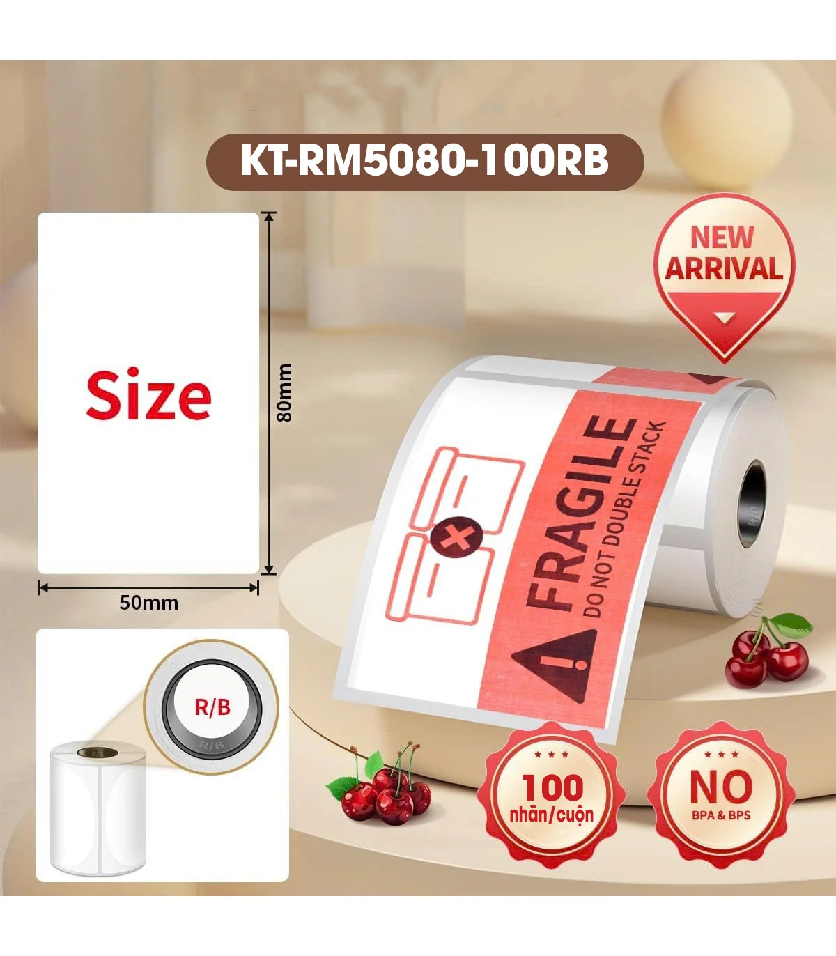 Nhãn Nhiệt KT-RM5080-100RB I Hai Màu Đỏ & Đen I Dùng Cho Máy M421 | AIMO Việt Nam